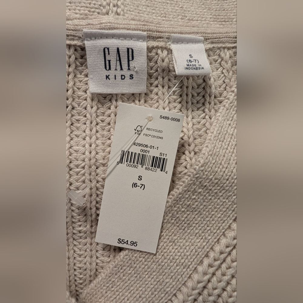 Gap NWT $55 Kids Shaker Stitch Beige Cardigan 100% Cotton Size Small 6-7 NEW! - Picture 10 of 13
